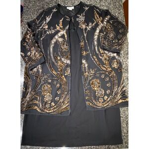 La Rose Womens 26W Dress Set Black Gold Velvet Burnout Sequin Jacket 2 Piece
